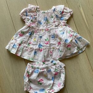 Janie and Jack pink floral matching set top and bloomers